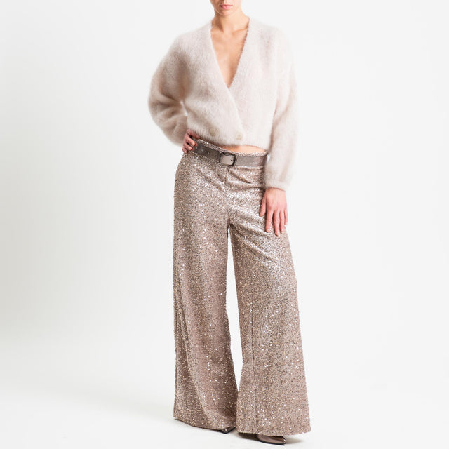 Haveone-Pantalone wide leg con paillettes - beige