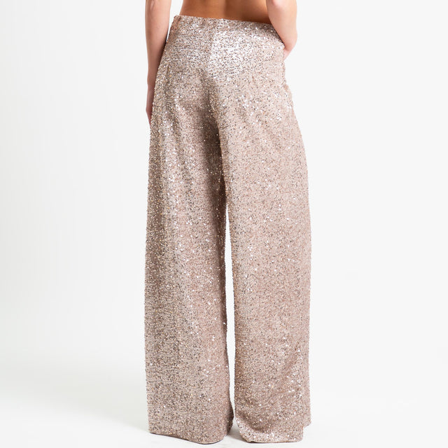 Haveone-Pantalone wide leg con paillettes - beige