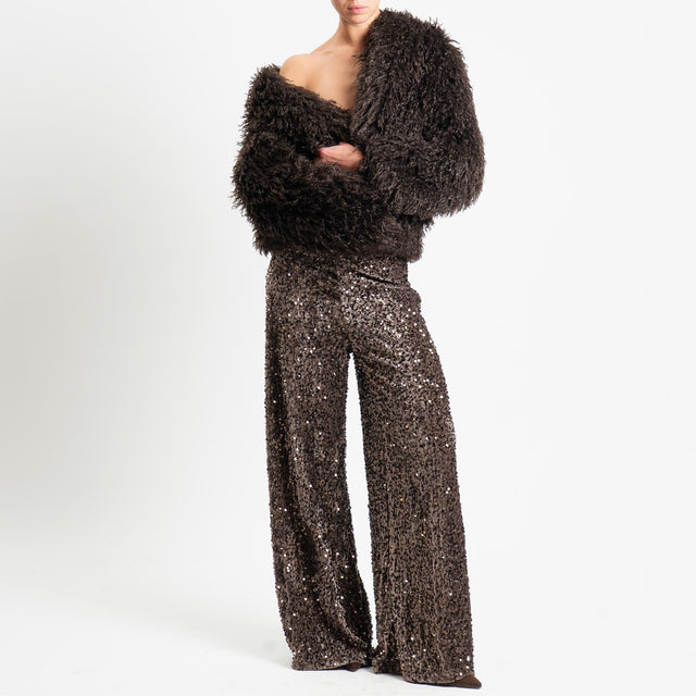 Haveone-Pantalone wide leg con paillettes - moro