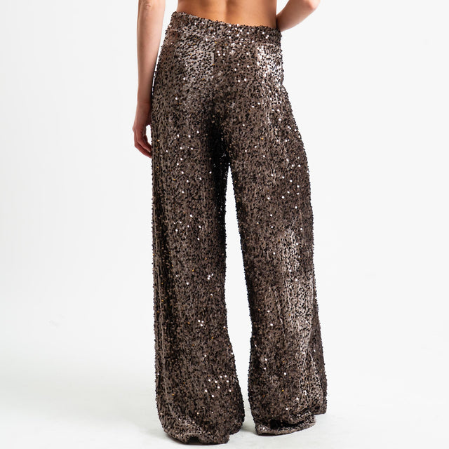 Haveone-Pantalone wide leg ciniglia con paillettes - moro