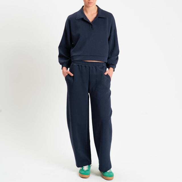 Haveone-Pantalone felpa elastico in vita - blu