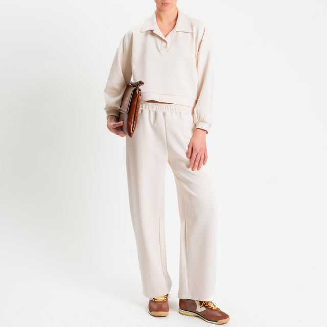 Haveone-Pantalone felpa elastico in vita - panna