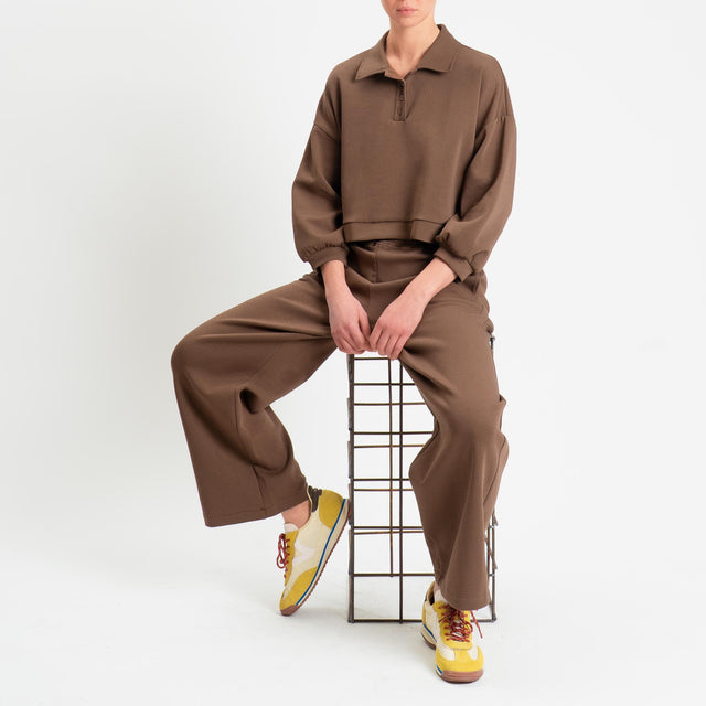 Haveone-Pantalone felpa elastico in vita - cioccolato