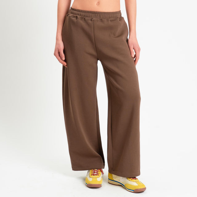 Haveone-Pantalone felpa elastico in vita - cioccolato