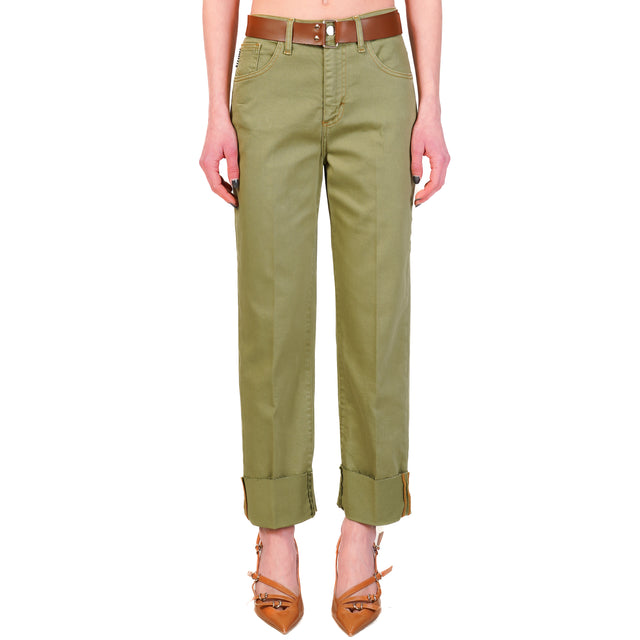 Pantalones de dril de algodón lavado a la piedra Haveone-MANDY - salvia