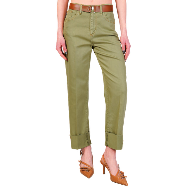 Pantalones de dril de algodón lavado a la piedra Haveone-MANDY - salvia