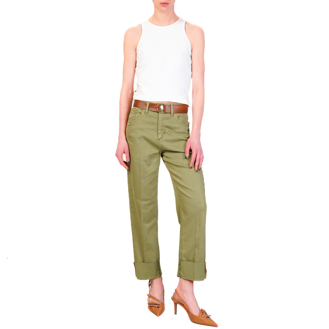 Pantalones de dril de algodón lavado a la piedra Haveone-MANDY - salvia