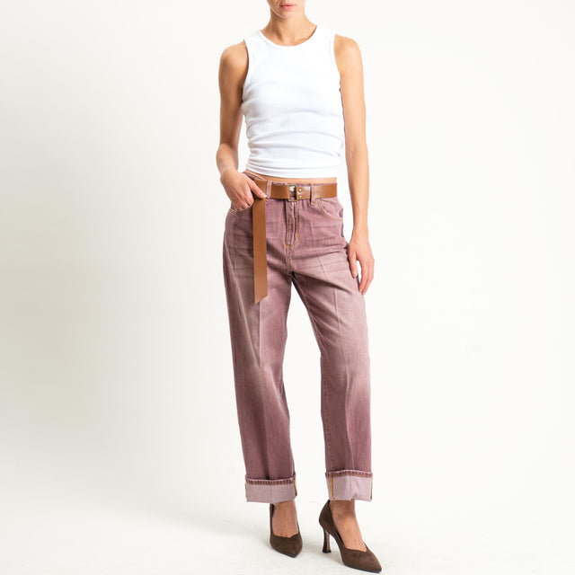 Haveone-Jeans MANDY straight con risvolto - Bordeaux