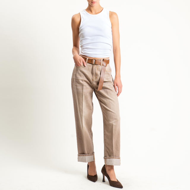 Haveone-Jeans MANDY straight con risvolto - cammello