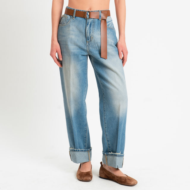 Haveone-Jeans MANDY straight con risvolto - denim blu