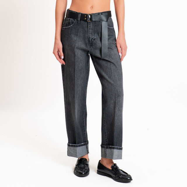 Haveone-Jeans MANDY straight con risvolto - denim nero