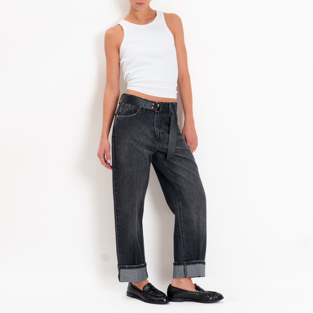 Haveone-Jeans MANDY straight con risvolto - denim nero