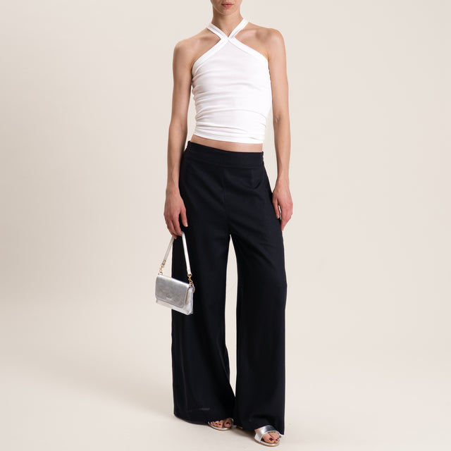 Haveone-Pantalone misto lino elastico dietro - Nero
