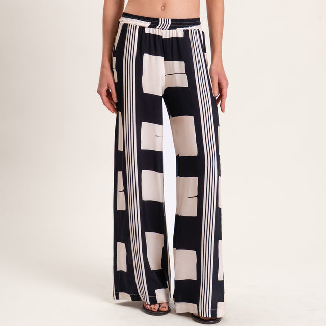 Haveone-Pantalone fantasia optical con elastico - burro/nero