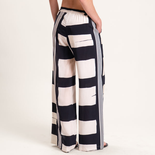 Haveone-Pantalone fantasia optical con elastico - burro/nero