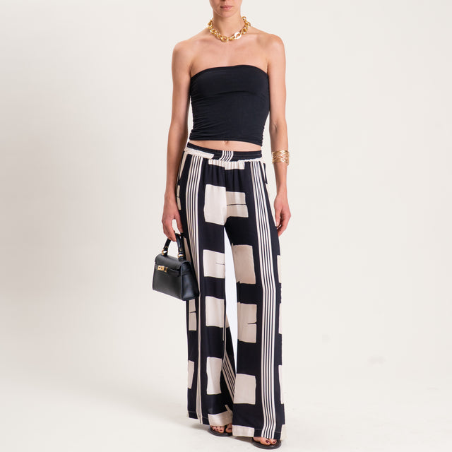 Haveone-Pantalone fantasia optical con elastico - burro/nero