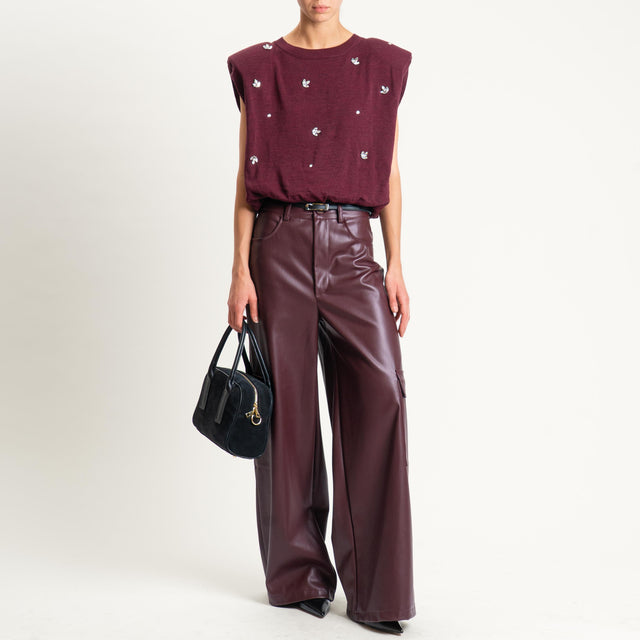 Haveone- Pantalone cargo similpelle wide leg - Bordeaux