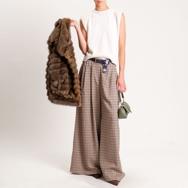 Haveone-Pantalone pied de poule wide leg - beige/militare/moro