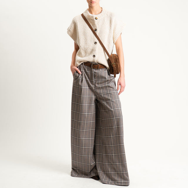 Haveone-Pantalone wide leg quadri con accessorio - sand/moro/tabacco