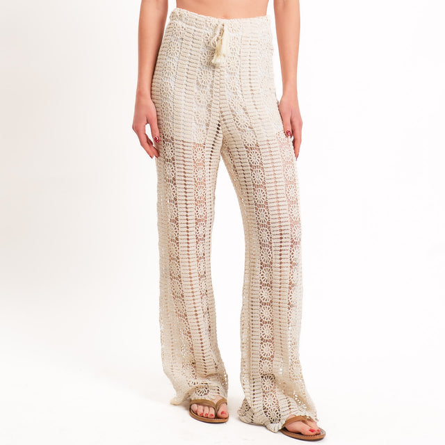 Haveone-Pantalone crochet elastico in vita - burro