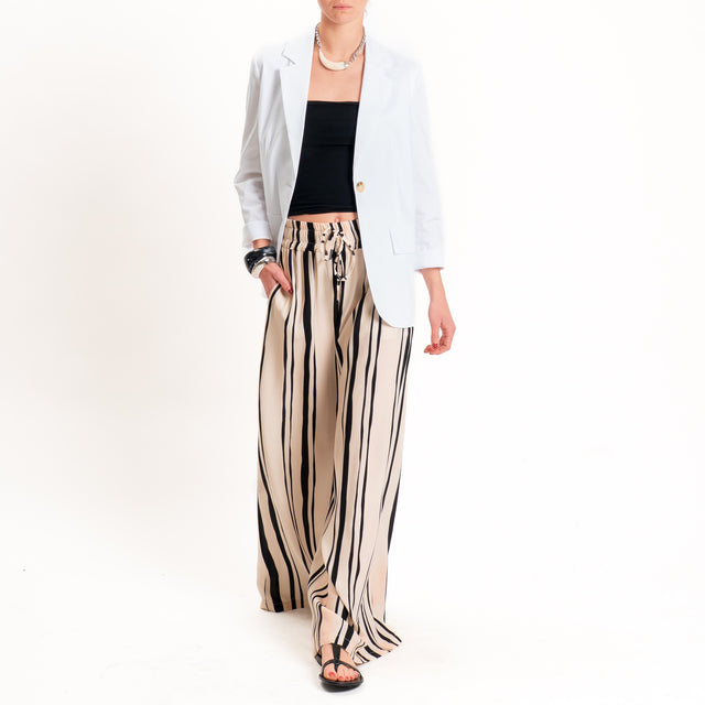 Haveone-Pantalone a righe con coulisse - sand/nero