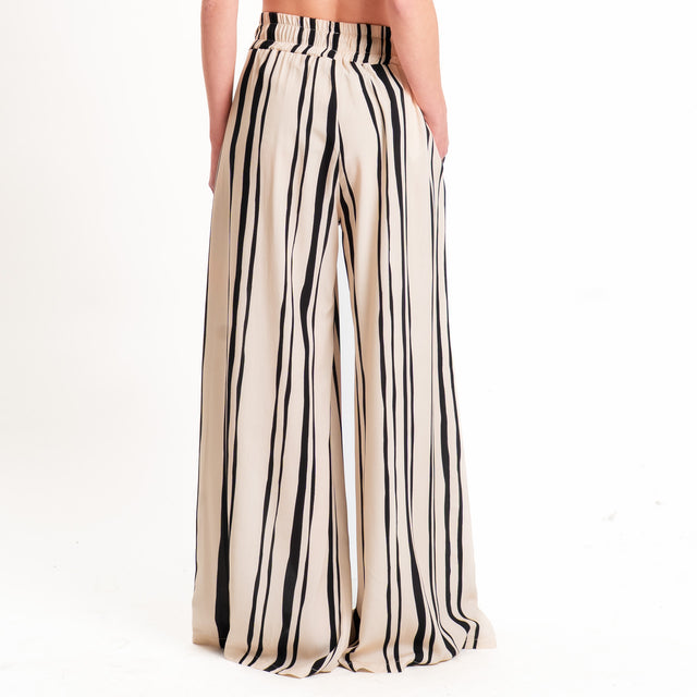 Haveone-Pantalone a righe con coulisse - sand/nero