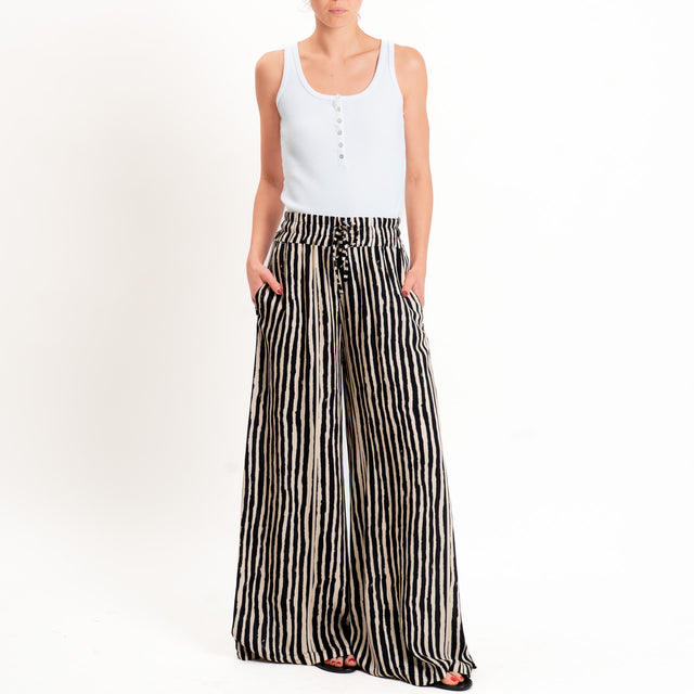 Haveone-Pantalone a righe con coulisse - sand/nero