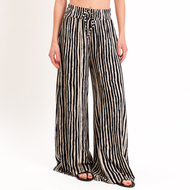 Haveone-Pantalone a righe con coulisse - sand/nero
