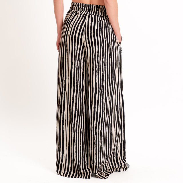 Haveone-Pantalone a righe con coulisse - sand/nero