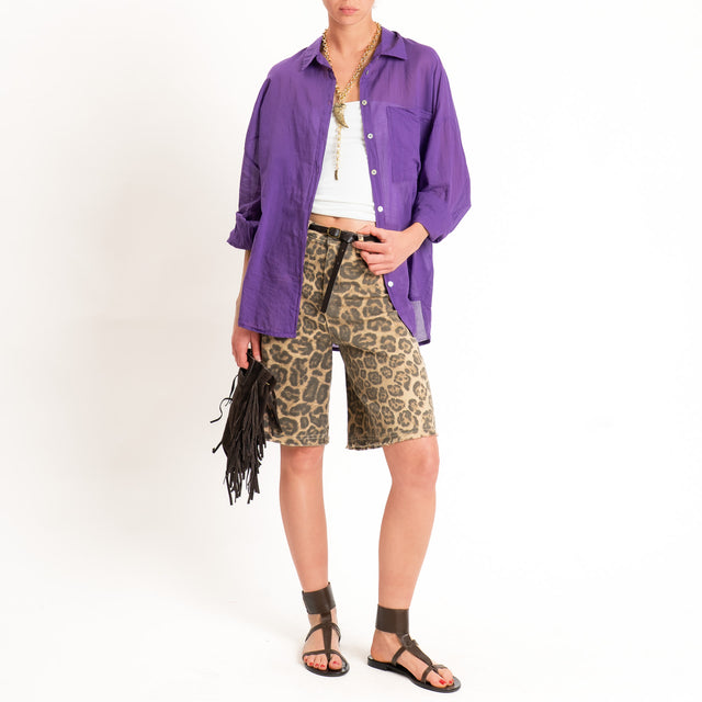 Haveone-Bermuda fantasia animalier con cintura - beige/moro