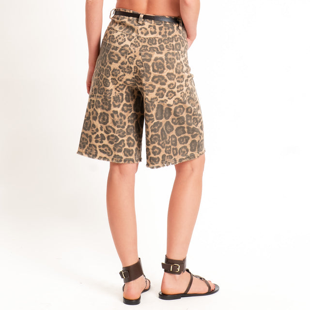 Haveone-Bermuda fantasia animalier con cintura - beige/moro