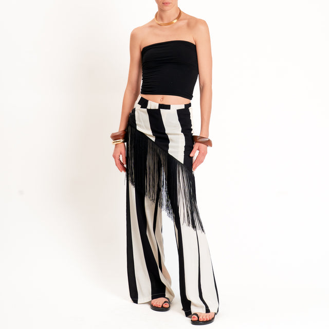 Haveone-Pantalone con pareo a righe con frange - burro/nero