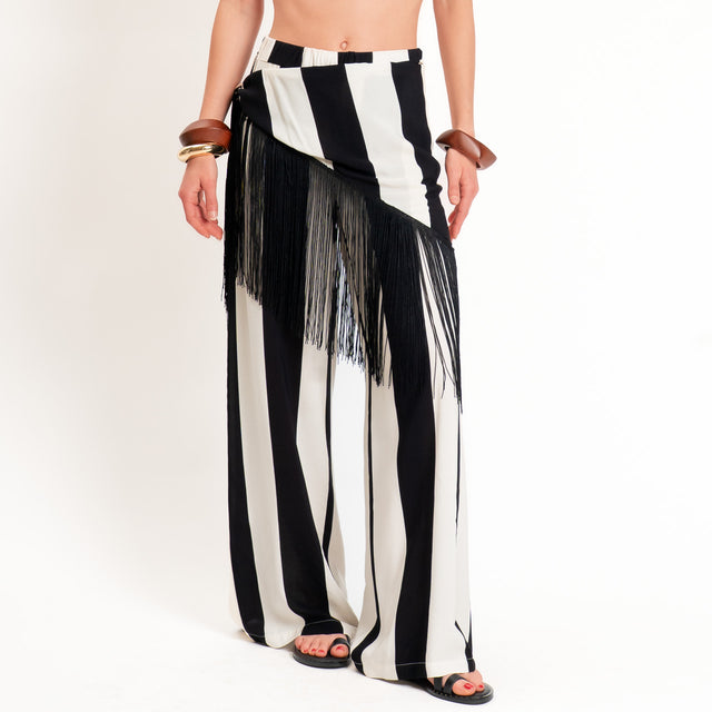 Haveone-Pantalone con pareo a righe con frange - burro/nero