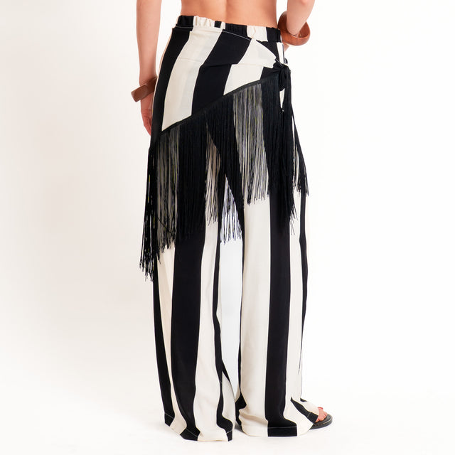 Haveone-Pantalone con pareo a righe con frange - burro/nero