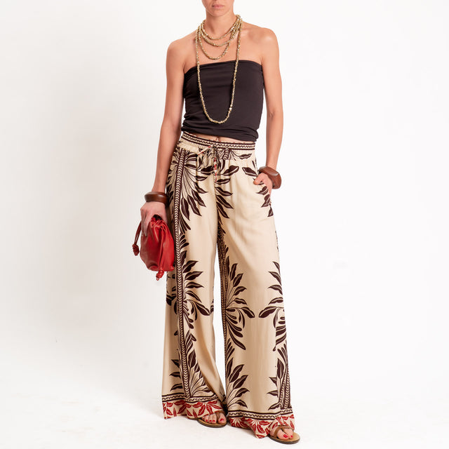 Haveone-Pantalone fantasia con coulisse - beige/moro/india