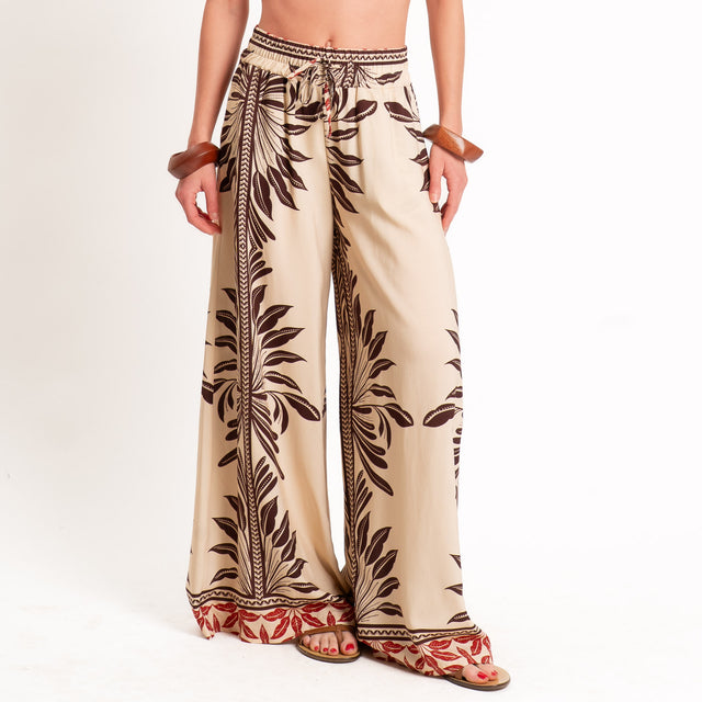 Haveone-Pantalone fantasia con coulisse - beige/moro/india