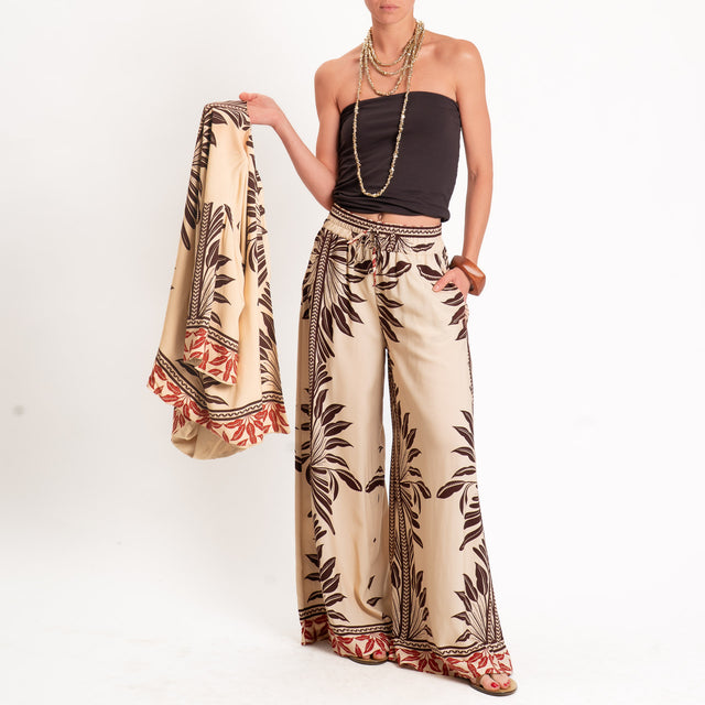 Haveone-Pantalone fantasia con coulisse - beige/moro/india