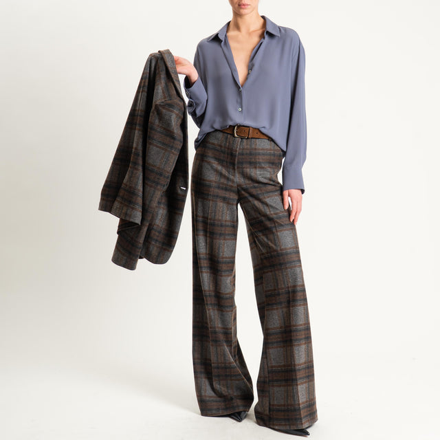 Haveone-Pantalone check wide leg in flanella - moro/tabacco
