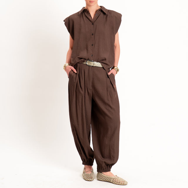 Haveone-Pantalone balloon con pinces - cioccolato