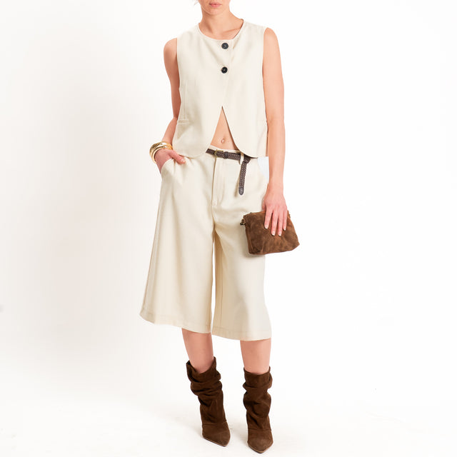 Haveone-Bermuda elastico dietro con cintura - burro