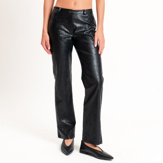 Haveone-Pantalone similpelle straight fit - nero