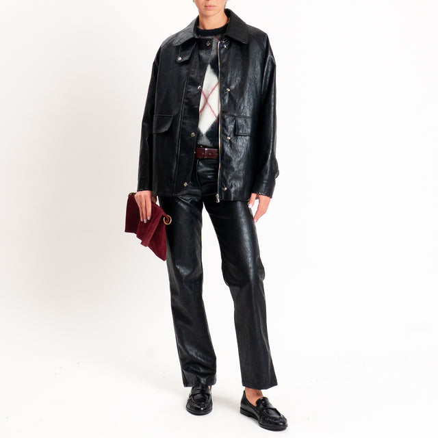 Haveone-Pantalone similpelle straight fit - nero