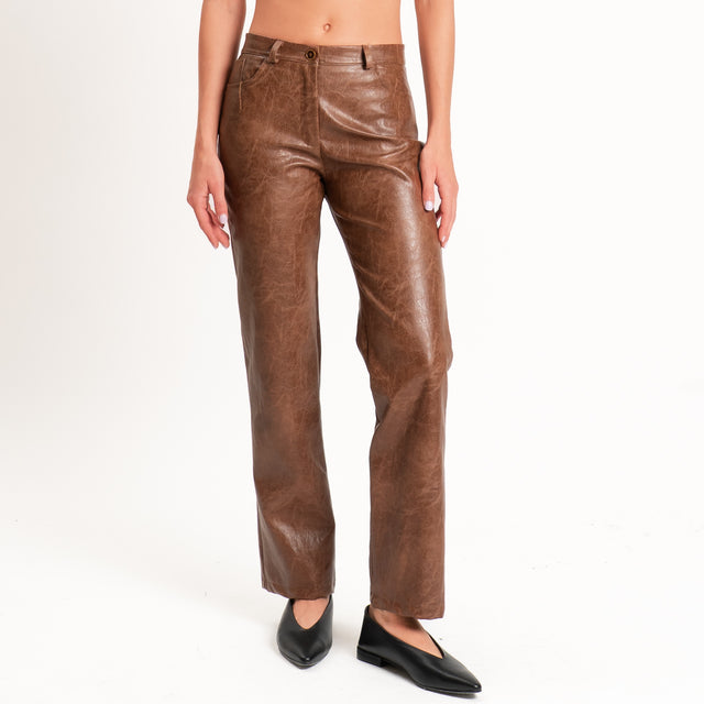 Haveone-Pantalone similpelle straight fit - tabacco