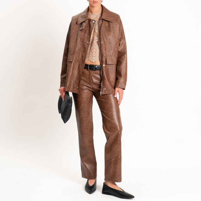 Haveone-Pantalone similpelle straight fit - tabacco