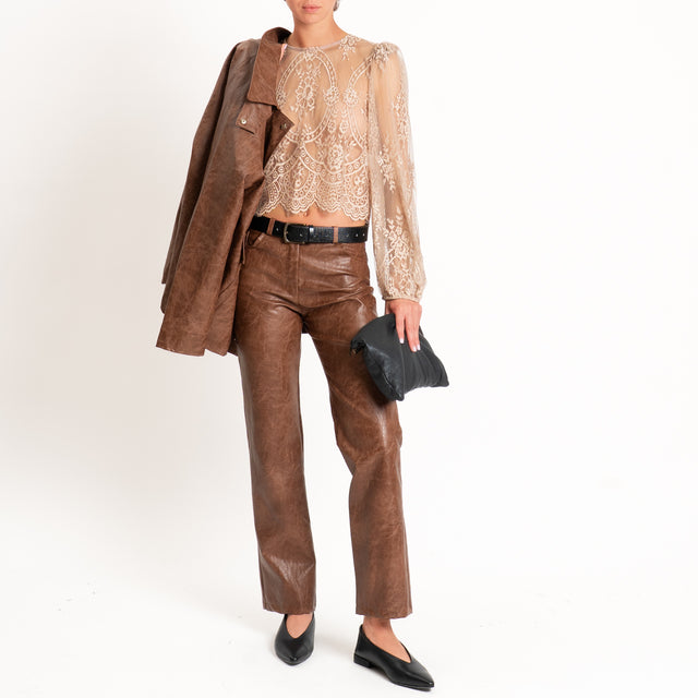 Haveone-Pantalone similpelle straight fit - tabacco