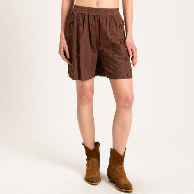 Haveone-Shorts mussola con ricami - cacao