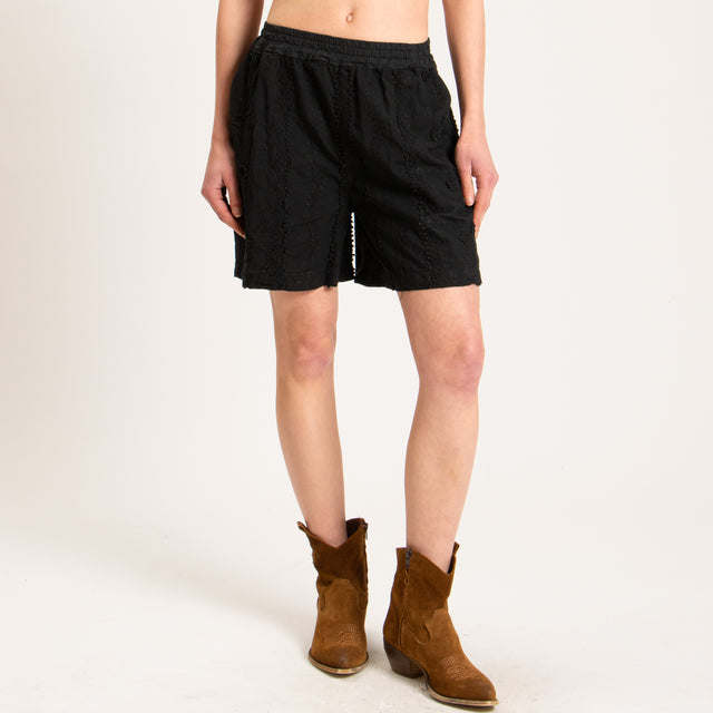 Haveone-Shorts mussola con ricami - nero