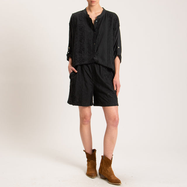 Haveone-Shorts mussola con ricami - nero