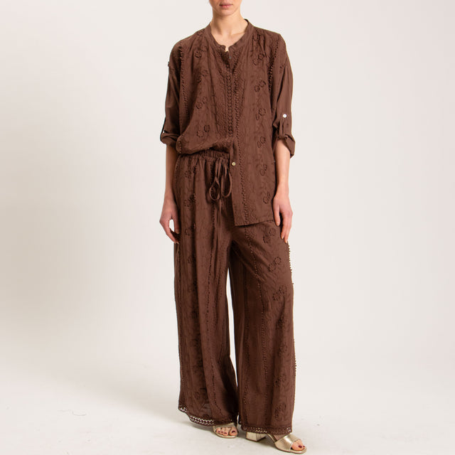 Haveone-Camicia mussola ricami con passamaneria - cacao