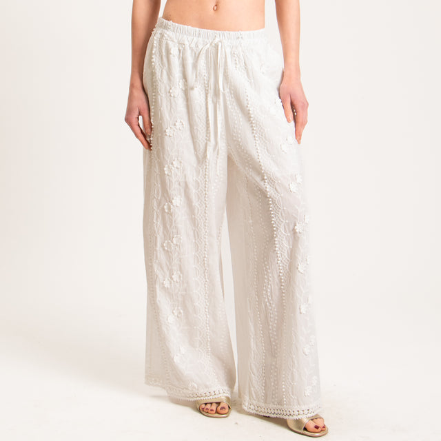 Haveone-Pantalone mussola ricami con passamaneria - panna